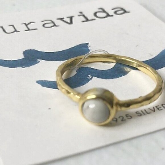 Pura Vida Ring 925 Sterling Silver Gold Plated Boho Howlite - Picture 2 of 5